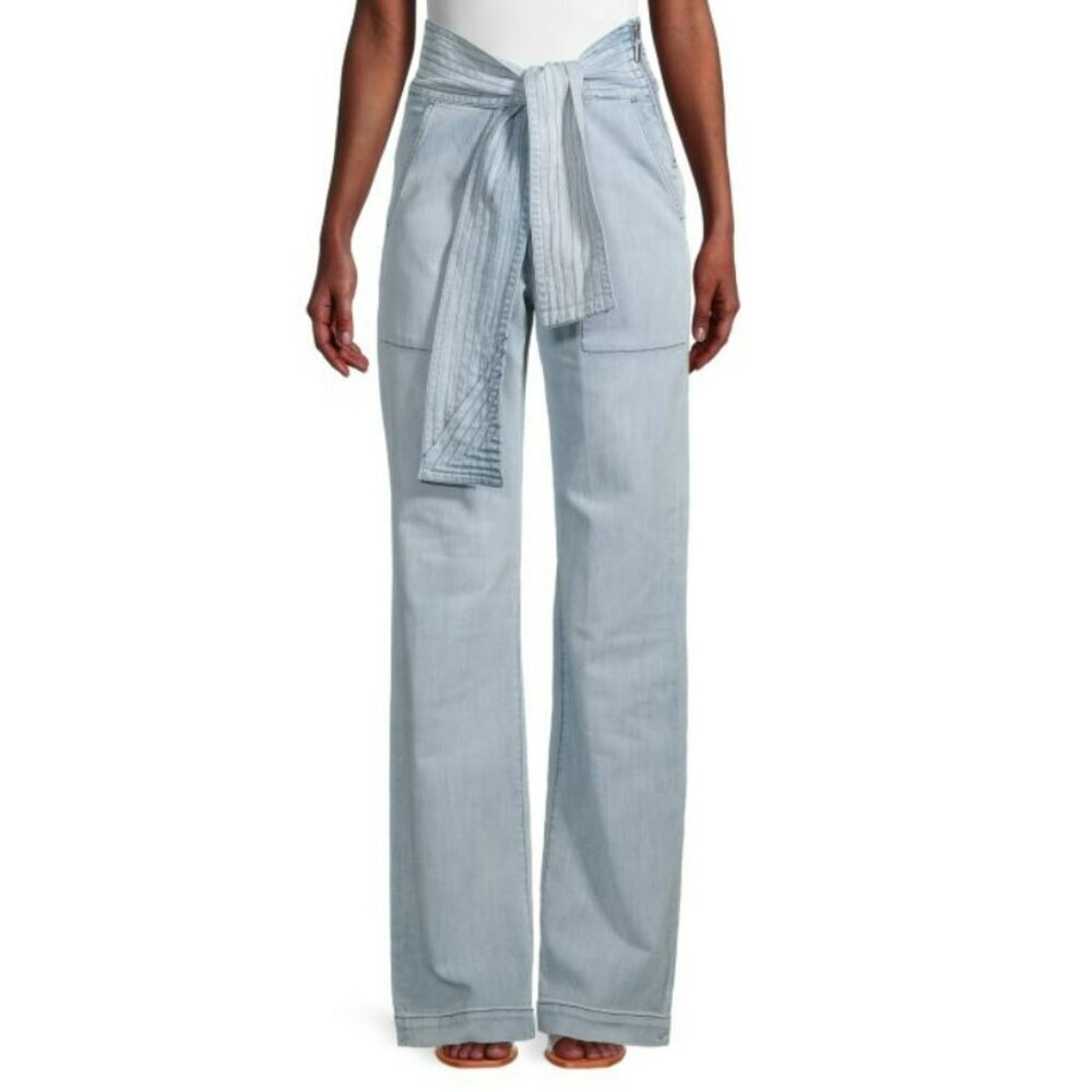 7 For All Mankind Flare Belted High Rise Wide-Leg Palazzo Tie‎ Waist Jeans Sz 29